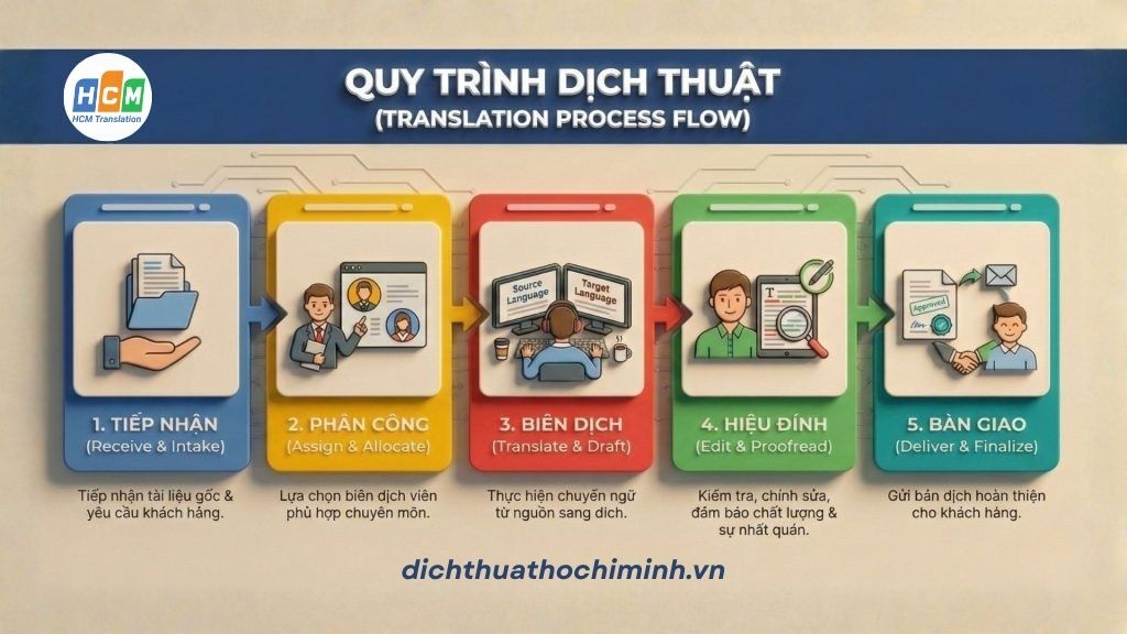 Sơ đồ quy trình 5 bước kiểm soát chất lượng chuyên nghiệp tại văn phòng chúng tôi.